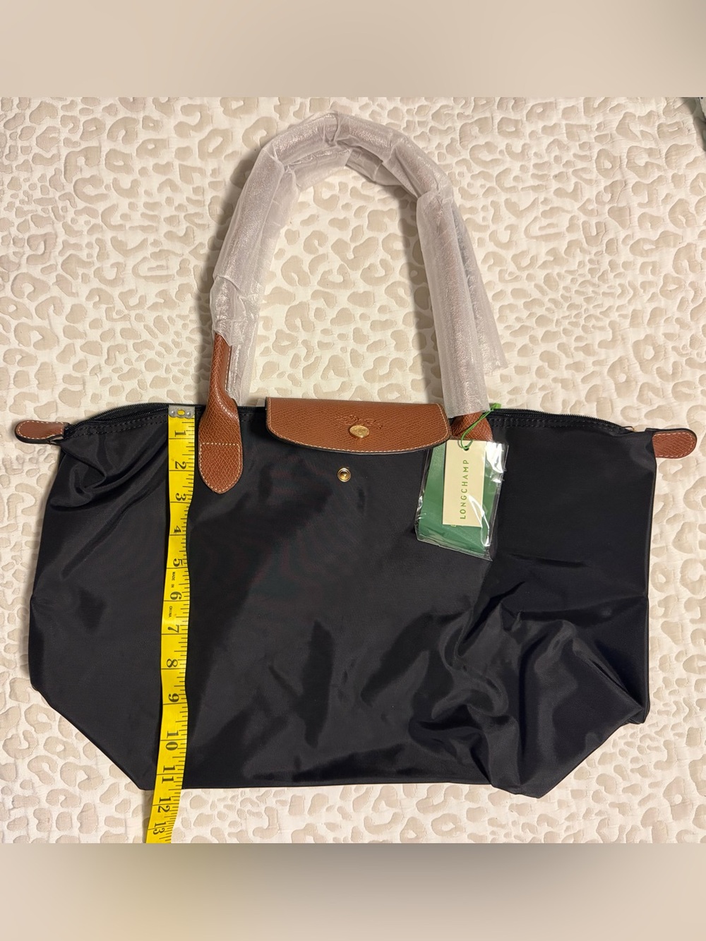 Longchamp Nylon Black Tote with Brown Leather Trim - Black/Brown - Picture 10 of 11